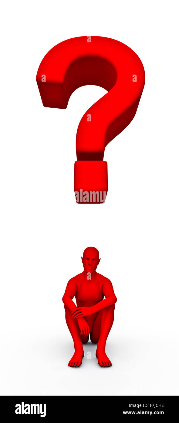 Domanda man / 3D render di figura maschile e il punto interrogativo Foto Stock