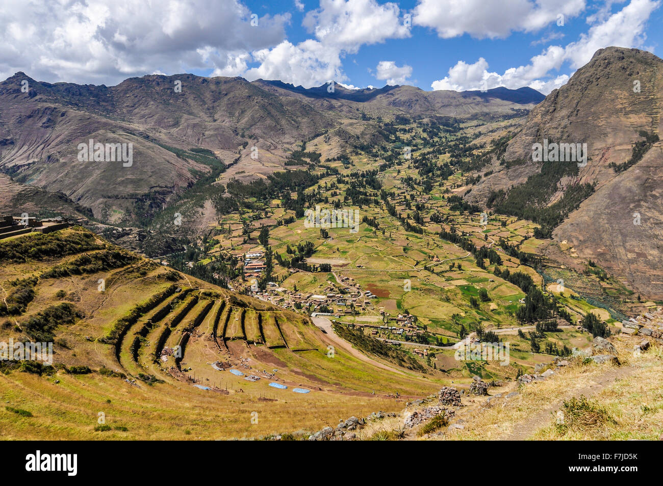 Le terrazze di Pisac nella Valle Sacra degli Incas, Perù Foto Stock