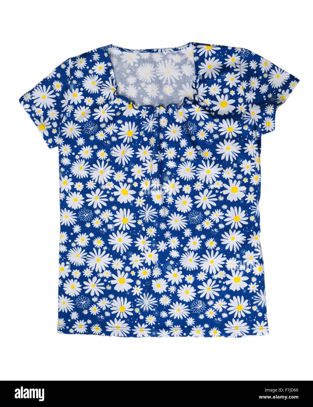 Blusa con un modello di blu camomilla. Isolare il bianco. Foto Stock