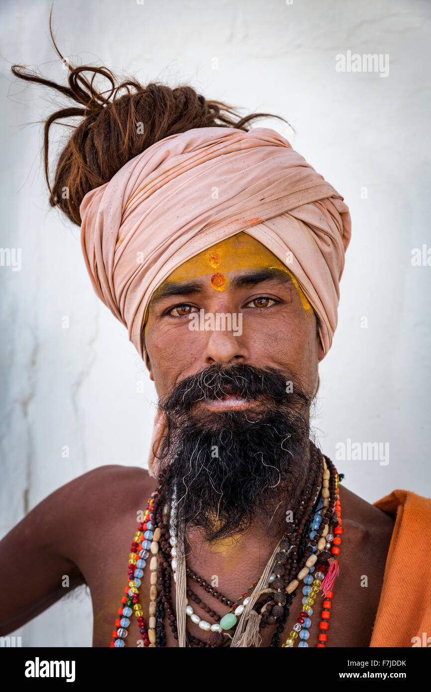 Sadhu, ritratto, Pushkar, Rajasthan, India Foto Stock