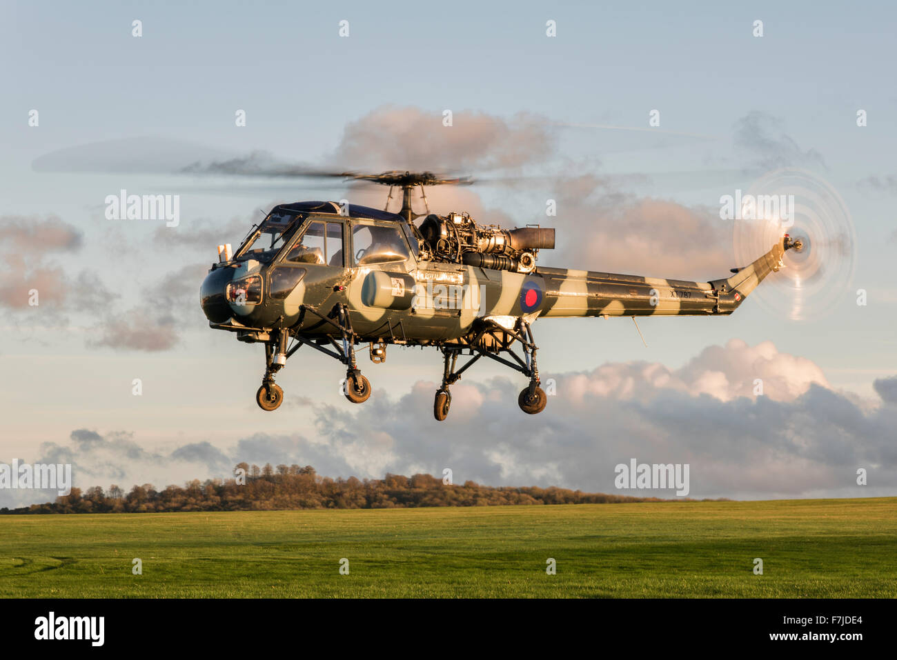 Questa annata Marina un elicottero Westland Wasp ha1 fa una generosa visita al museo di esercito di battenti vicino a Andover in Hampshire Foto Stock