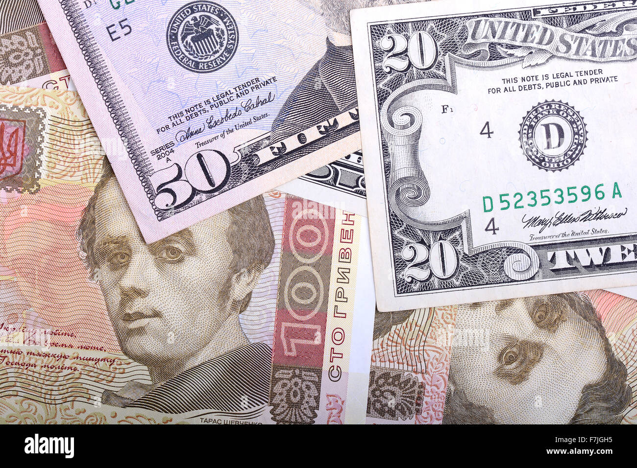 Ucraino grivna e i dollari americani Foto Stock