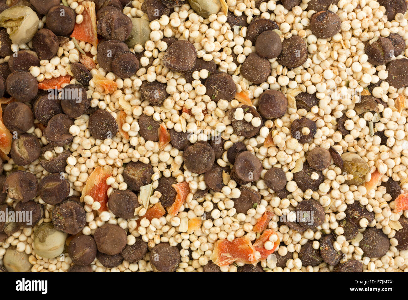 Molto vicino in vista degli ingredienti per la quinoa, zuppa di lenticchie. Foto Stock