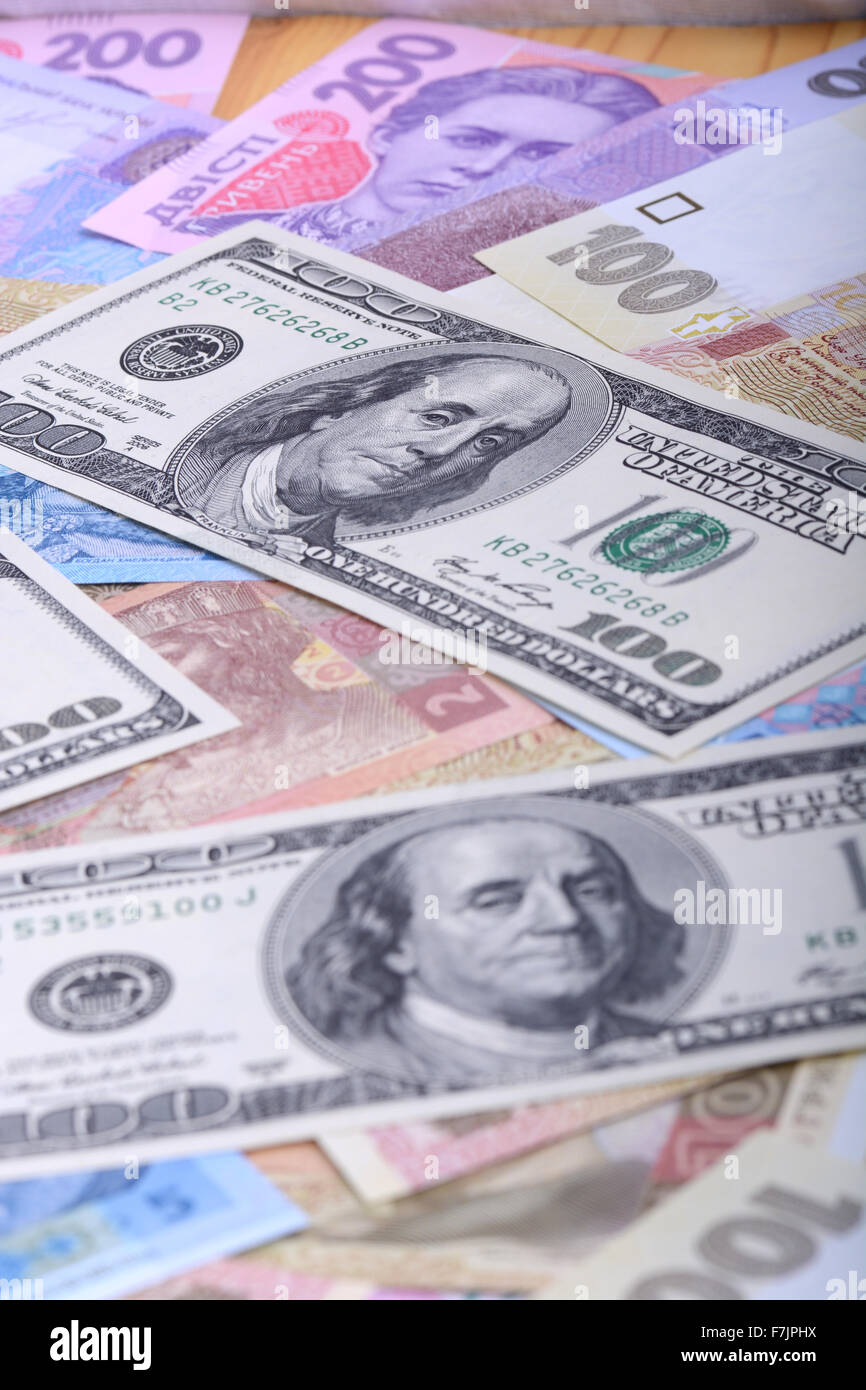 Ucraino grivna e i dollari americani Foto Stock