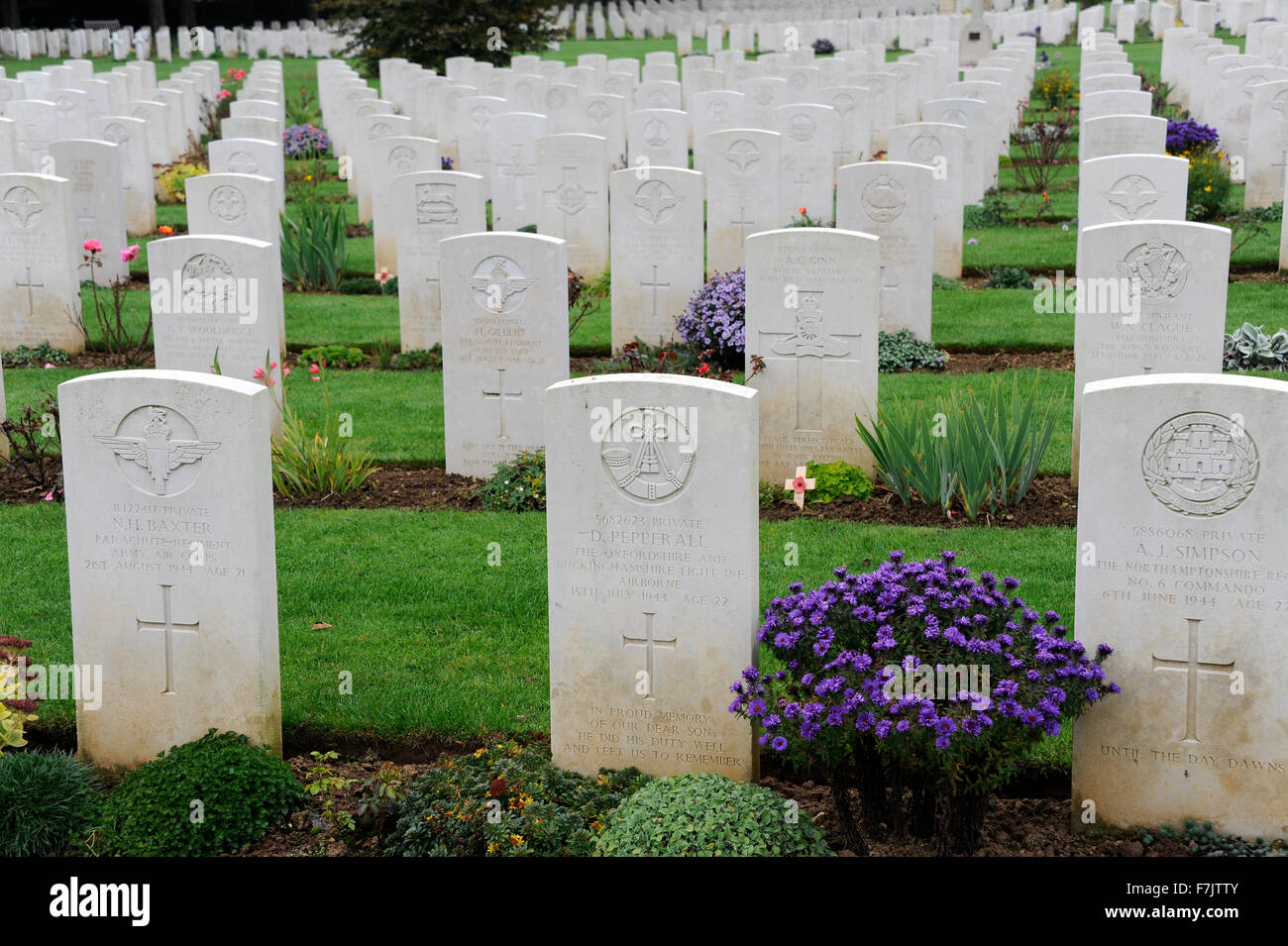 D giorno, 6 giugno 1944, Ranville, guerra britannica Cimitero e memoriale, prima liberate città di Francia, Calvados, Normandie,Francia,SECONDA GUERRA MONDIALE Foto Stock