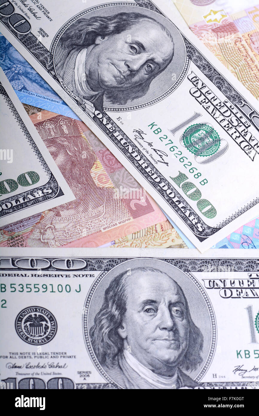 Ucraino grivna e i dollari americani Foto Stock