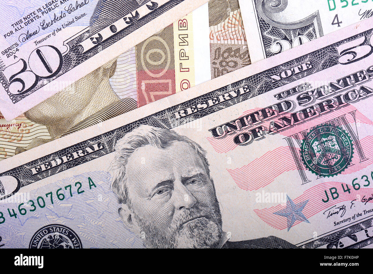 Ucraino grivna e i dollari americani Foto Stock