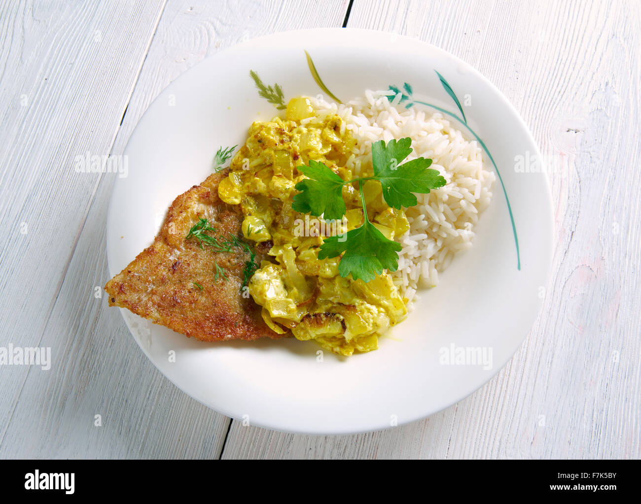 Il Cocco Pesce al Curry .Cari de Poisson.AFRICA, Seicelle Foto Stock