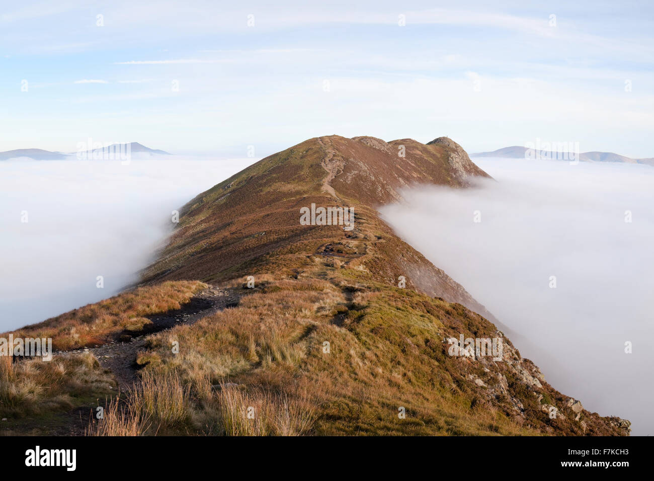 Causey Pike sopra la nebbia da Scar balze Foto Stock