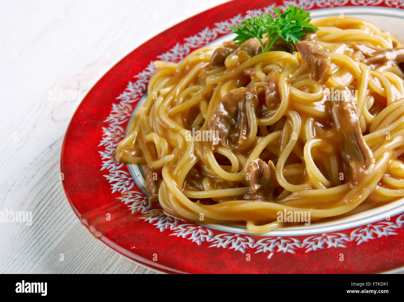 Il fagiano greca Pasta. close up Foto Stock