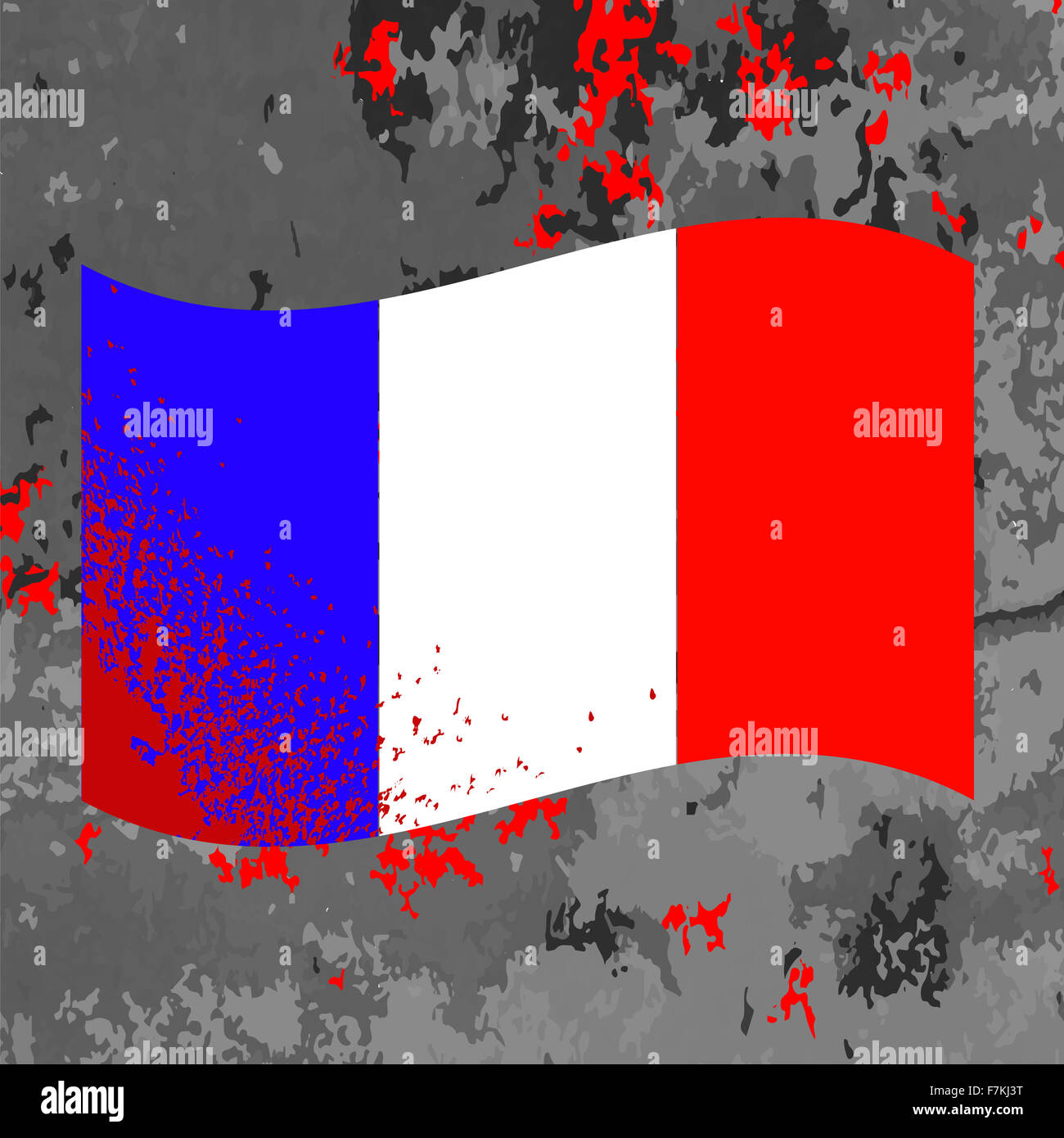 Bandiera della Francia e Spruzzi di sangue. Foto Stock