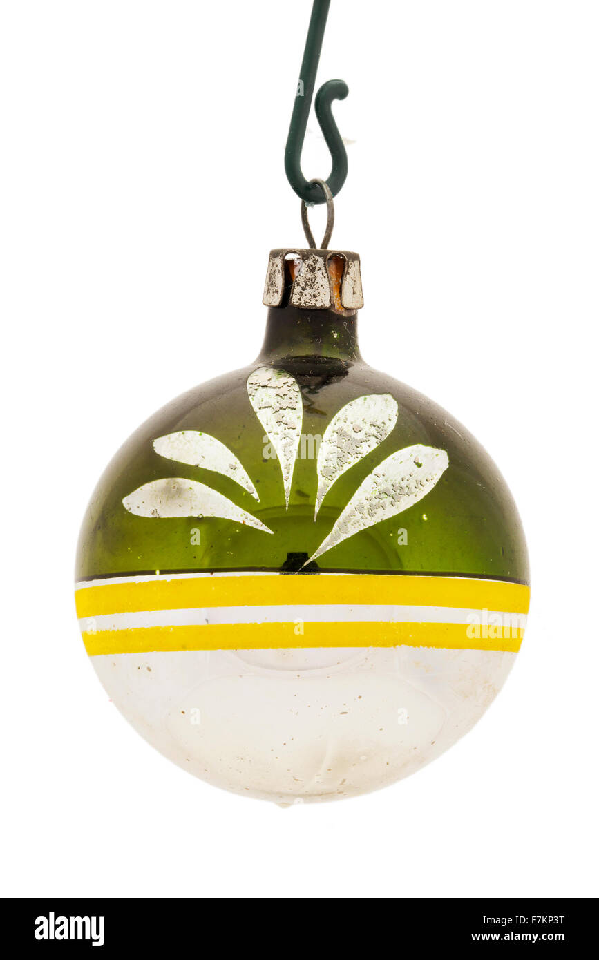 Vintage vetro antico albero di natale decorazione campana appeso ad un gancio Foto Stock