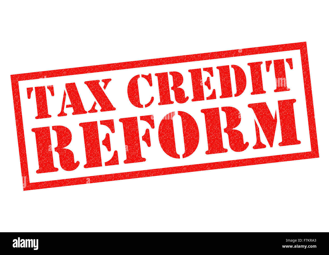 Credito fiscale riforma rosso timbro di gomma su uno sfondo bianco. Foto Stock