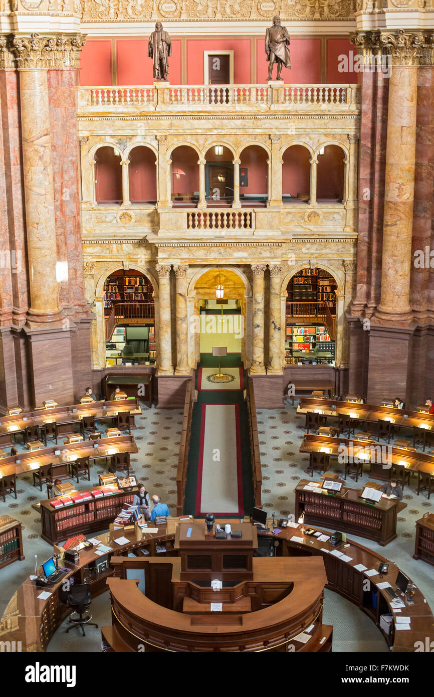 Washington, DC - La sala di lettura principale in Thomas Jefferson edificio della Biblioteca del Congresso. Foto Stock