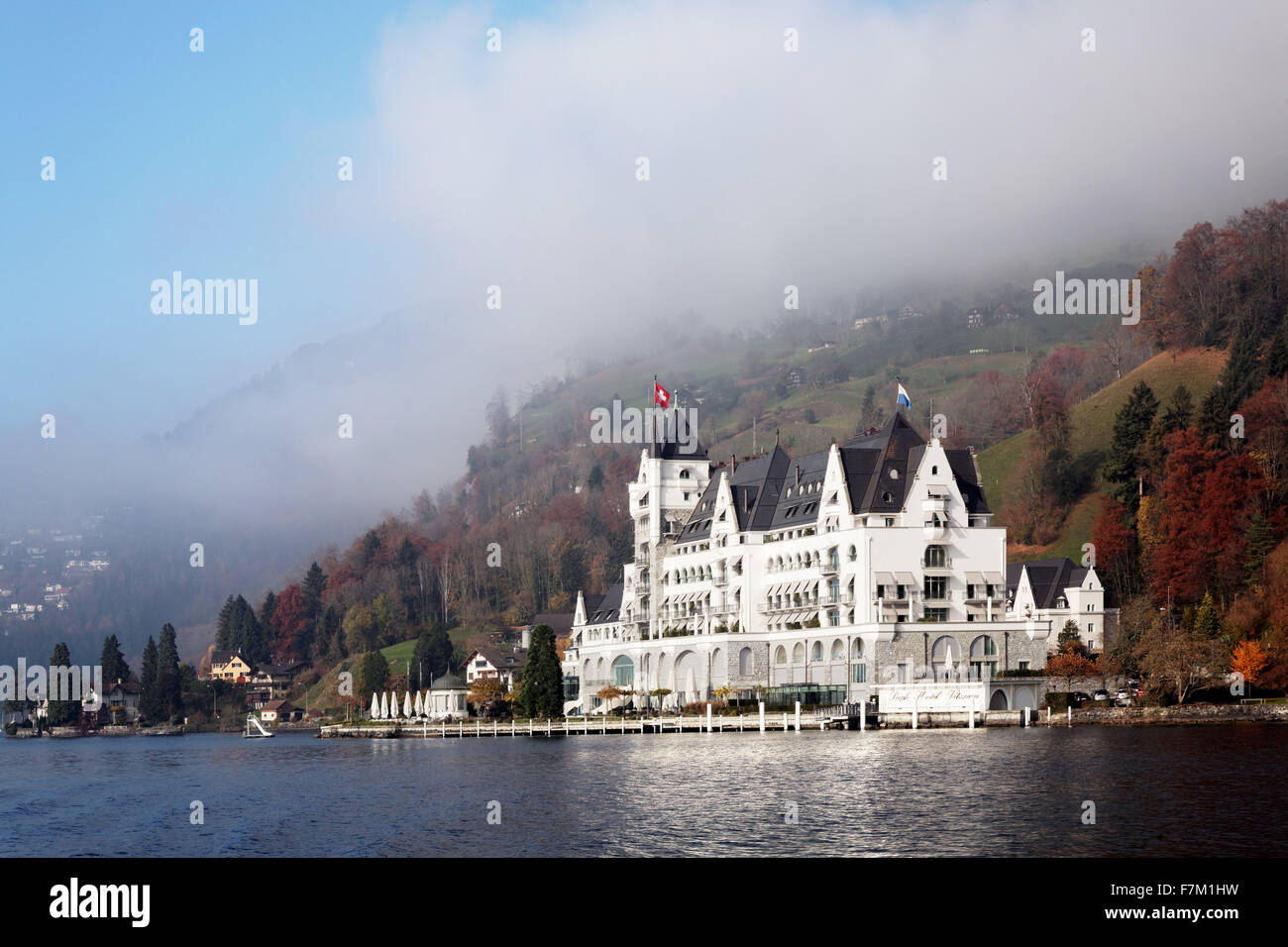 Park Hotel Vitznau sulla riva del lago di Lucerna, Svizzera, Europa Foto Stock