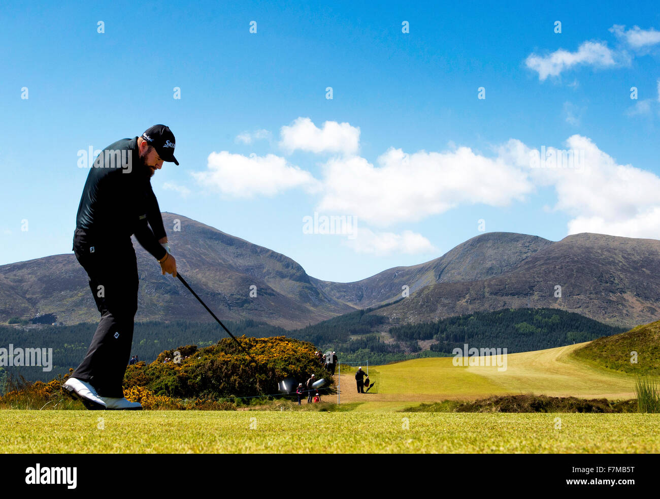 Open Golf vincitore golfista irlandese Shane Lowry presso il Royal County Down Golf Club Newcastle Mournes Mourne Mountains Irlanda del Nord Foto Stock