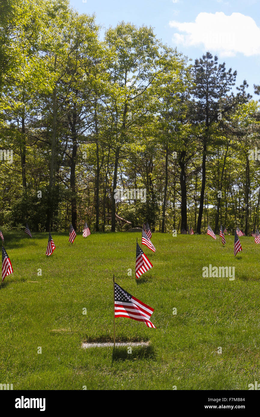 Il Memorial Day presso il Massachusetts National Cemetery, Bourne, Massachusetts Foto Stock