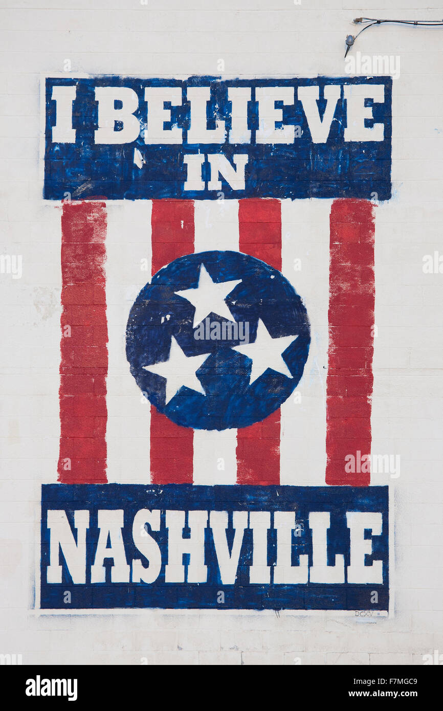 "Io credo in Nashville", segno, downtown, Nashville, Tennessee Foto Stock