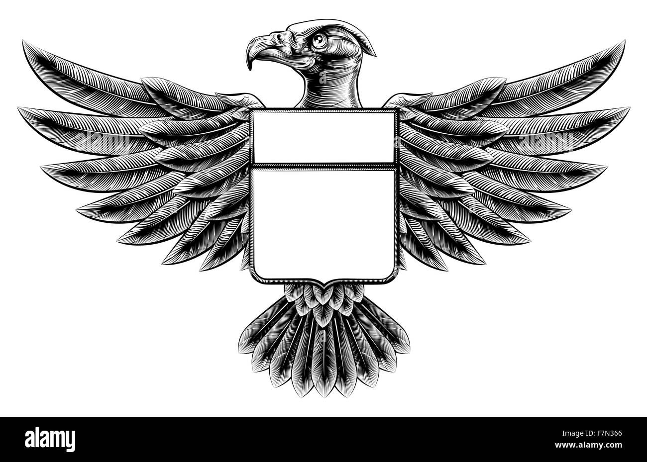 Vintage xilografia o stile woodblock protezione parafango eagle insegne motif Foto Stock