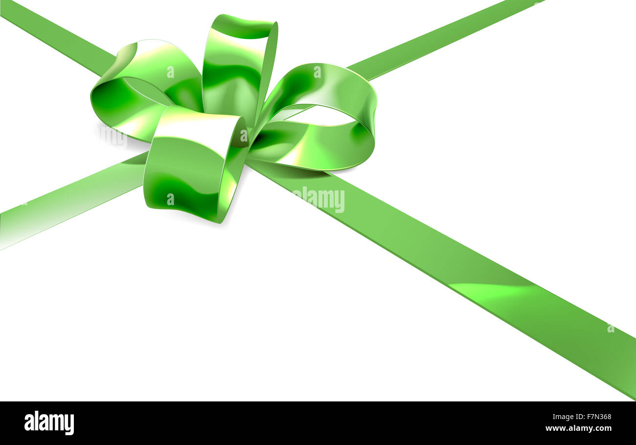 Una illustrazione di un bel verde ribbon e archetto da un Natale, compleanno o altro dono o presente Foto Stock