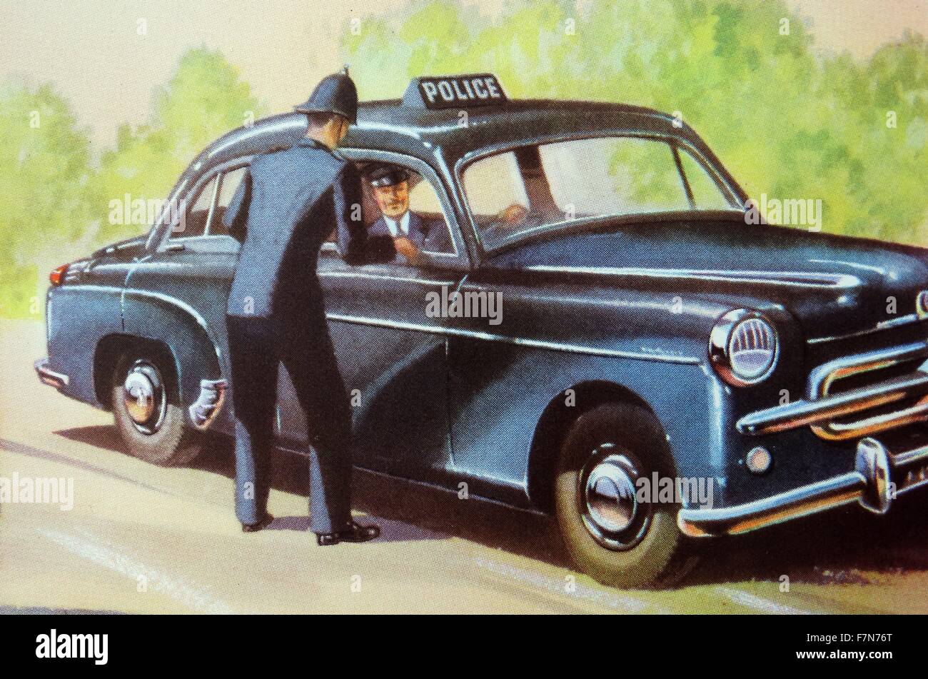 Inglese auto della polizia e i poliziotti 1948 Foto Stock