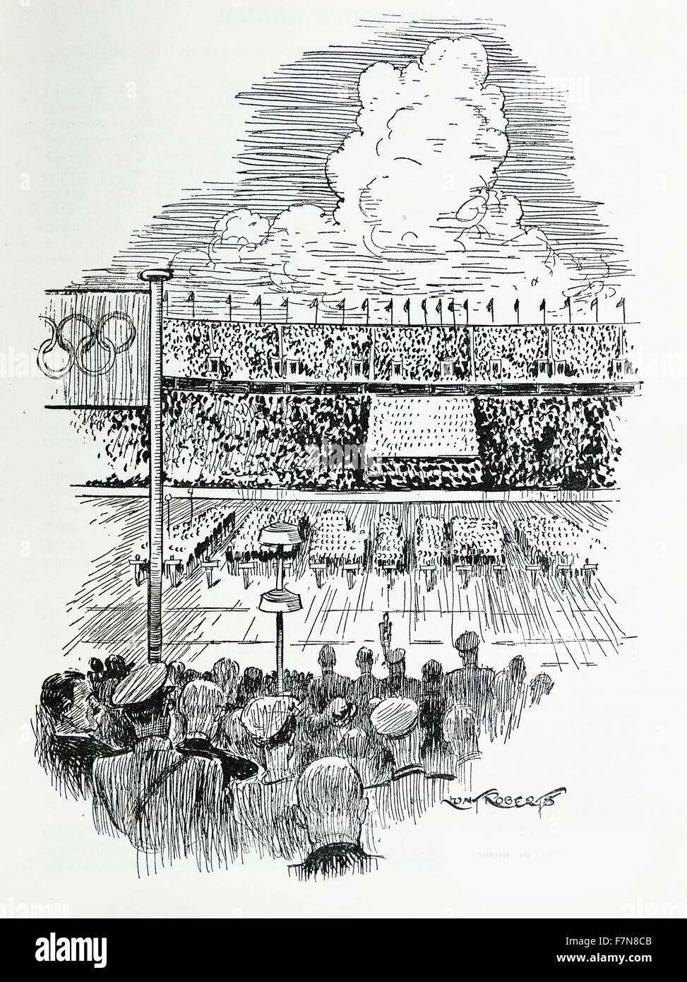 Illustrazione raffigurante la cerimonia di apertura dei Giochi Olimpici di Berlino. Datata 1939 Foto Stock