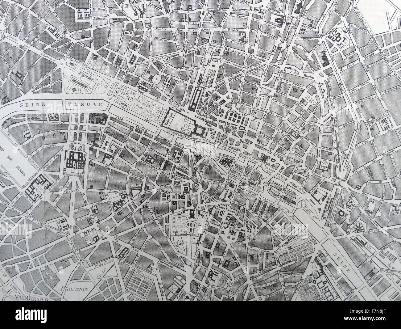 Xix secolo Mappa di Parigi con il Fiume Senna raffigurato. Datata 1880 Foto Stock