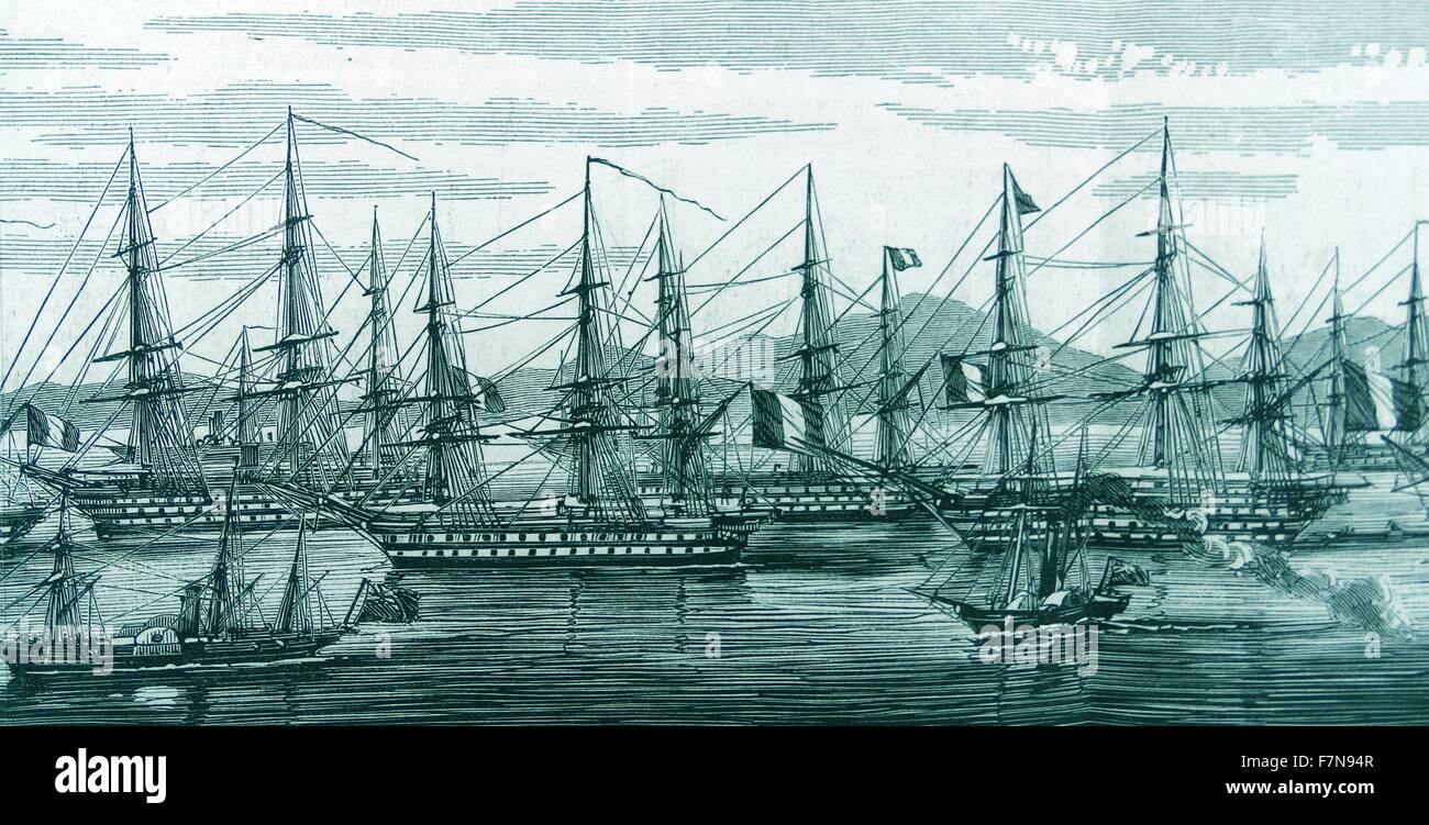 Illustrazione raffigurante la riunione del francese e inglese le flotte nel Golfo di Biscaglia durante la Guascogna campagna di giugno 1795. Datata 1820 Foto Stock