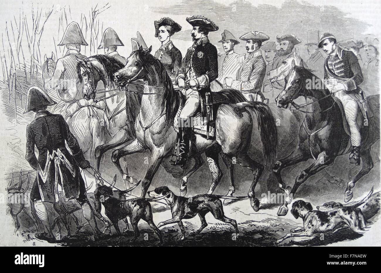 Incisione raffigurante una scena di caccia. Datata 1867 Foto Stock