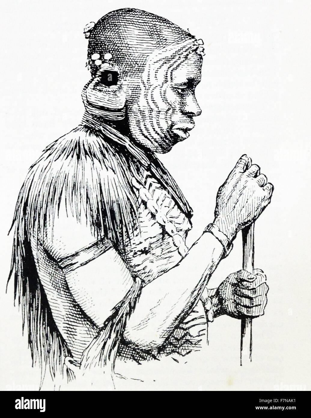Illustrazione di un libro che raffigura un dipinto di uomo Aborigena. Datata 1913 Foto Stock
