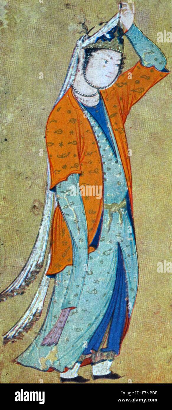 Manoscritto persiano raffigurante una giovane donna circa 1500 Foto Stock