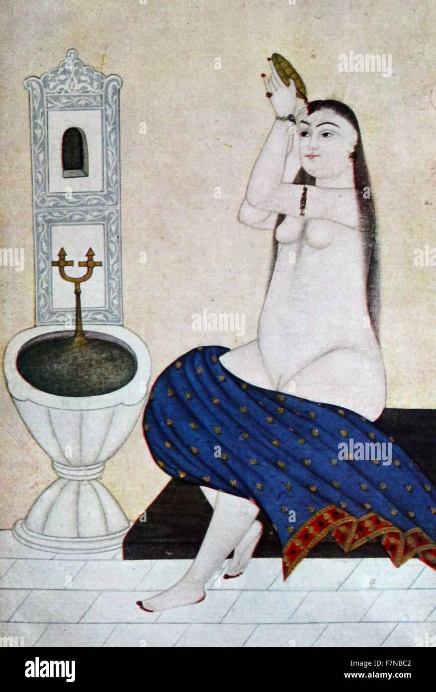 Xviii secolo Illustrationby Ottomano Abdullah Buhari: giovane donna alla sua toilette Foto Stock