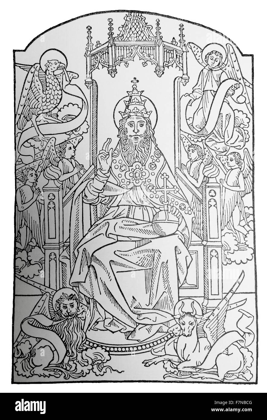 Jean du pre; le pere eternel 1481 xilografia di " Dio in trono" Foto Stock