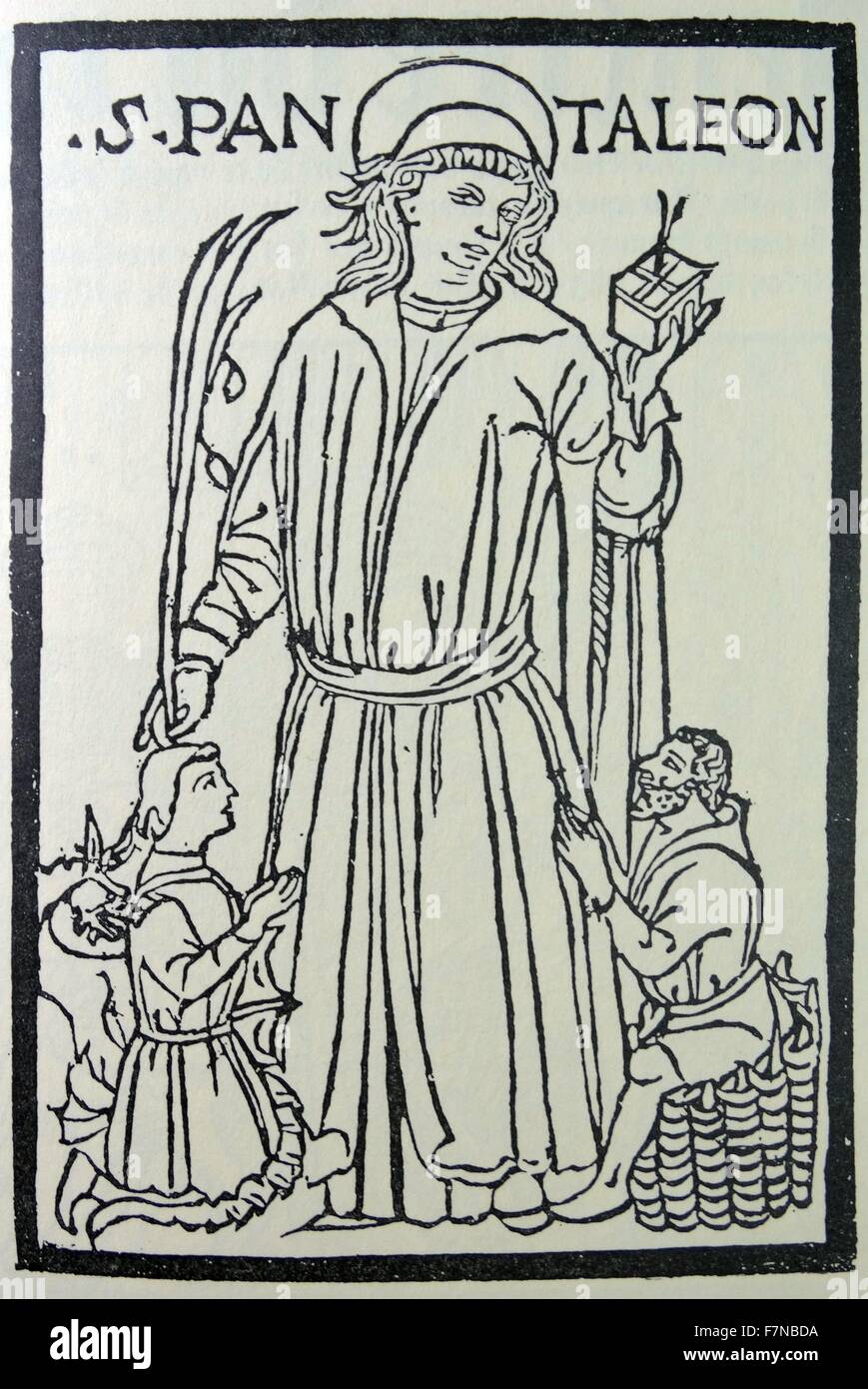 Saint Pantaleonis, d. 305, xilografia 1493 Foto Stock