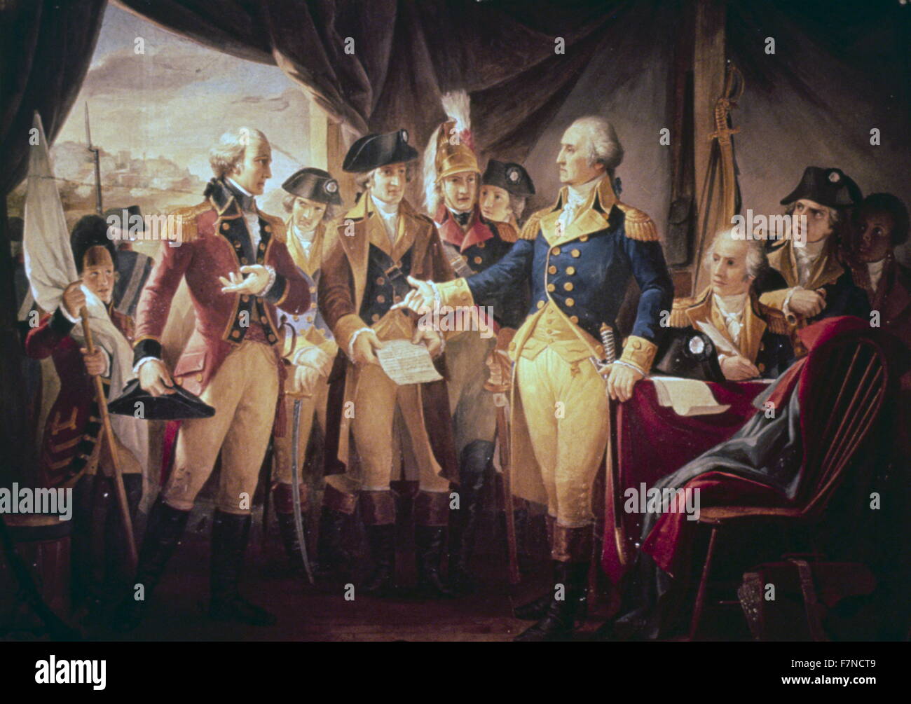 Stati Uniti Capitol dipinti. George Washington con soldati britannici a Yorktown - pittura negli Stati Uniti Capitol II Foto Stock