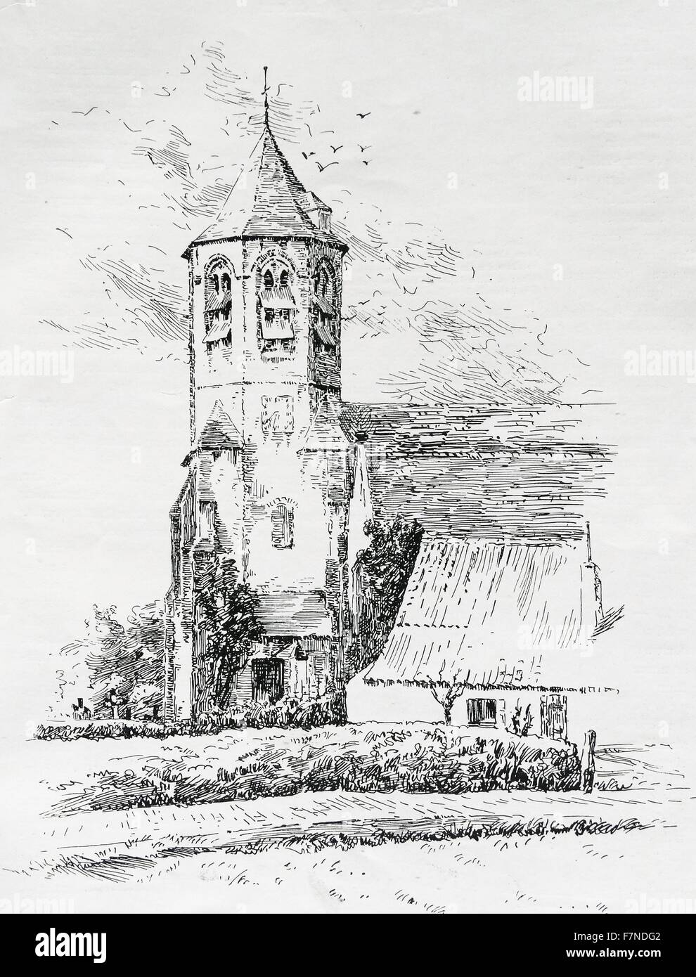 Un paese in chiesa a Knocke, Belgio. 1900. Per secoli le Fiandre è stata una terra di grande ricchezza e di pietà e di molti dei suoi piccoli villaggi sono benedetti con splendide chiese. Foto Stock