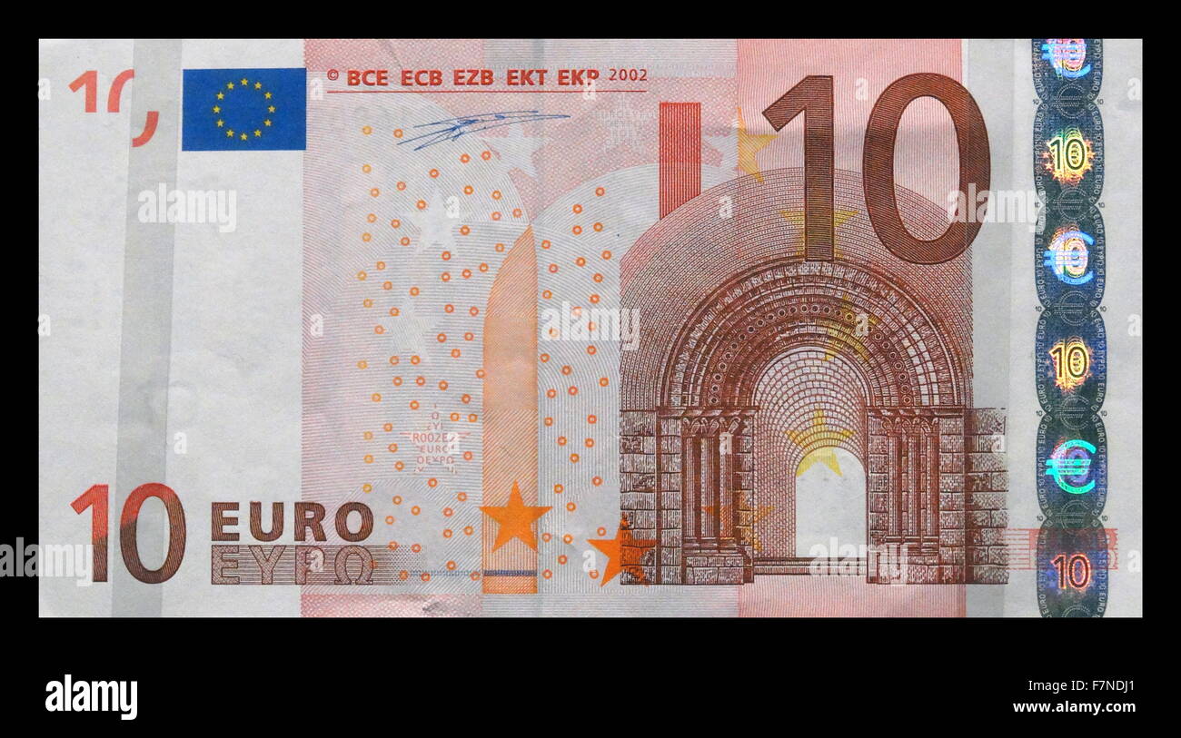 Dieci Banconote in euro, l'Europa, 2002. Foto Stock