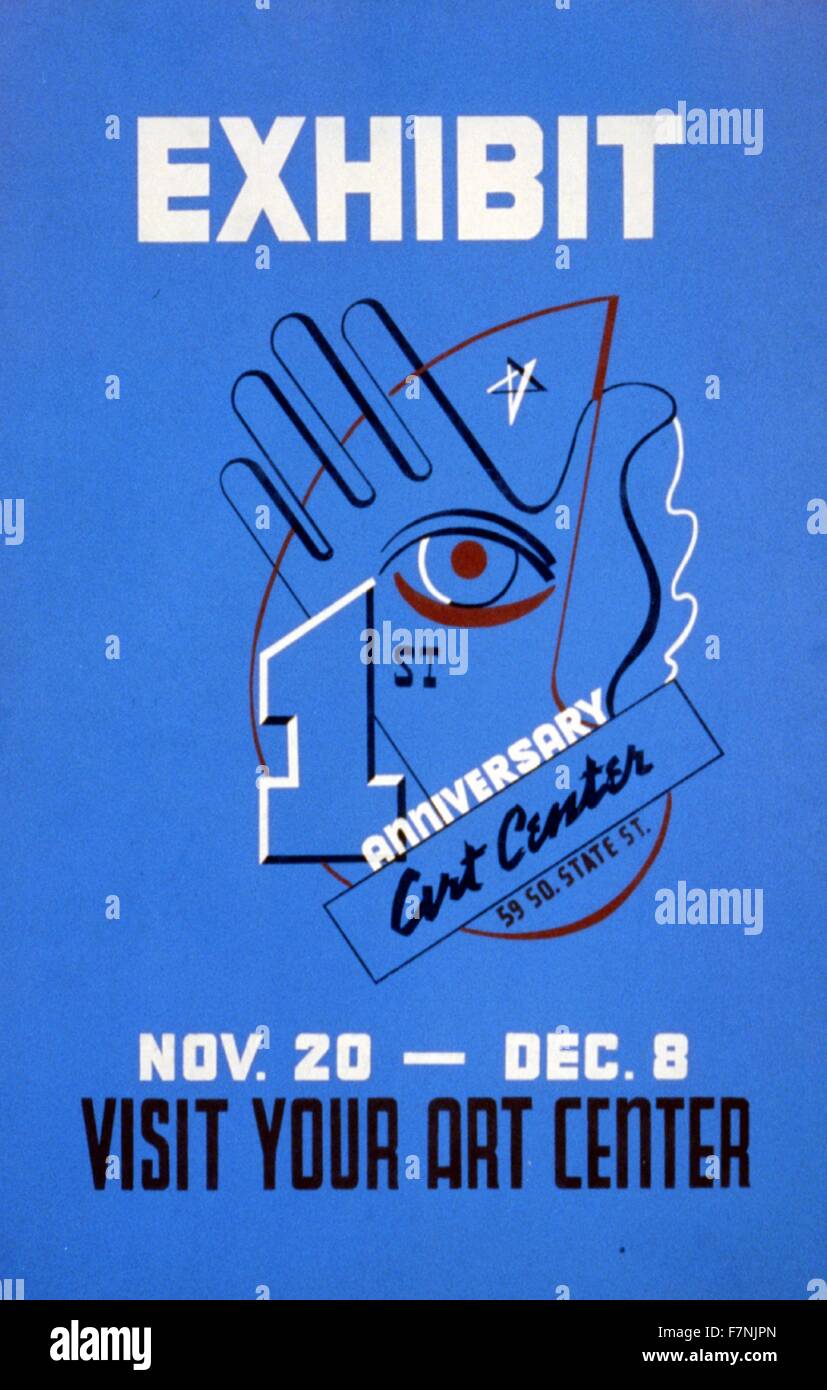 Poster per il progetto federale di Arte Fiera per commemorare il primo anniversario del Centro di Arte, 59 S. membro San, Salt Lake City, Utah 1937 Foto Stock