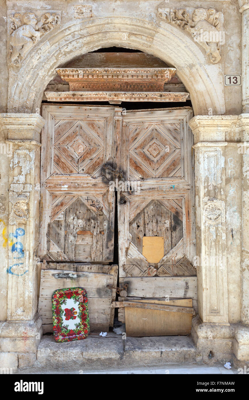 Porta della Grecia e antico portale veneziano No.13 Creta Rethymno Vecchio Città Creta Grecia Foto Stock