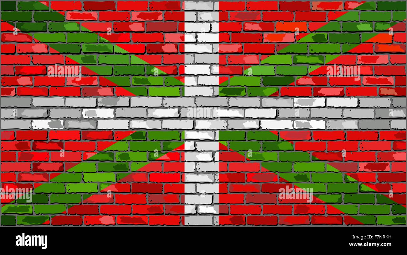 Grunge bandiera dei Paesi Baschi su un muro di mattoni Illustrazione Vettoriale