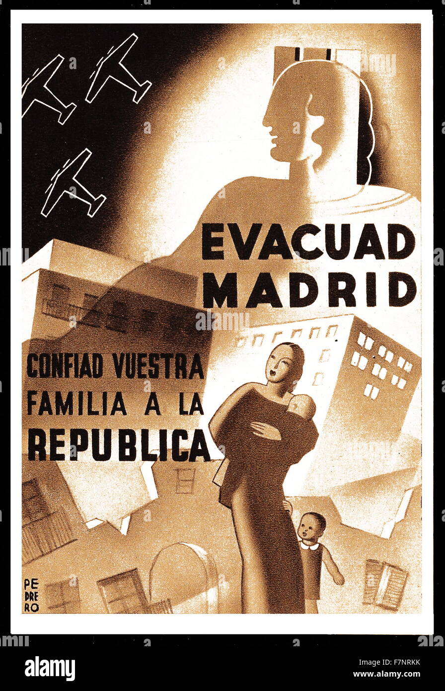 Poster realizzati dalla Spagna Scheda di evacuazione della difesa di Madrid Foto Stock