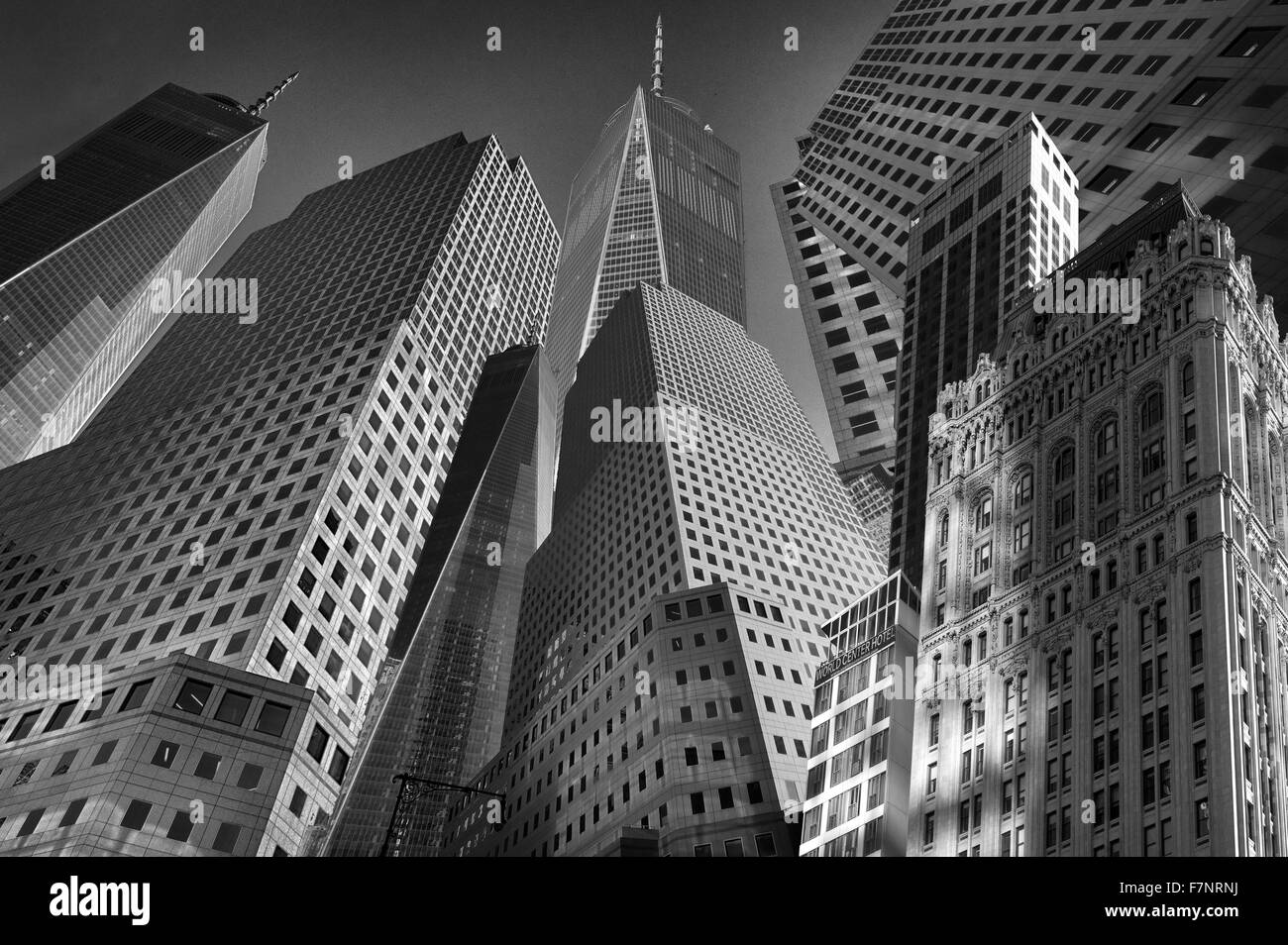 Un montaggio di New York edifici tra cui One World Trade Center di New York, Stati Uniti d'America. Foto Stock