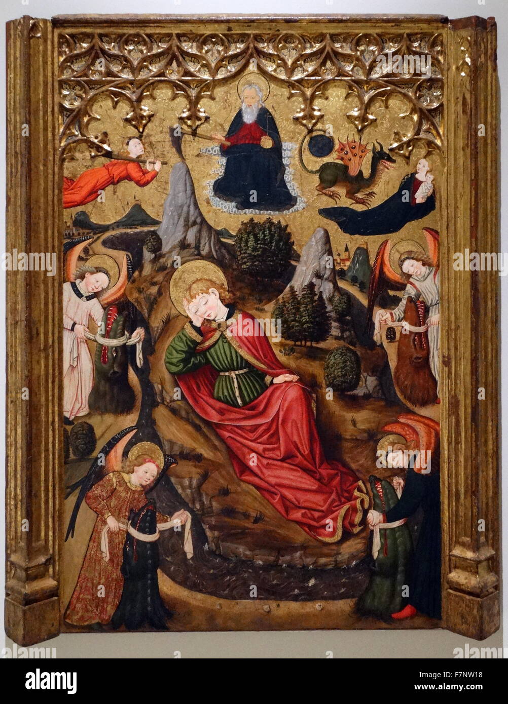 Il sogno di San Giovanni Evangelista a Patmos da Mestre d'Aiguatèbia, pittore Catalano. Datata xv secolo Foto Stock