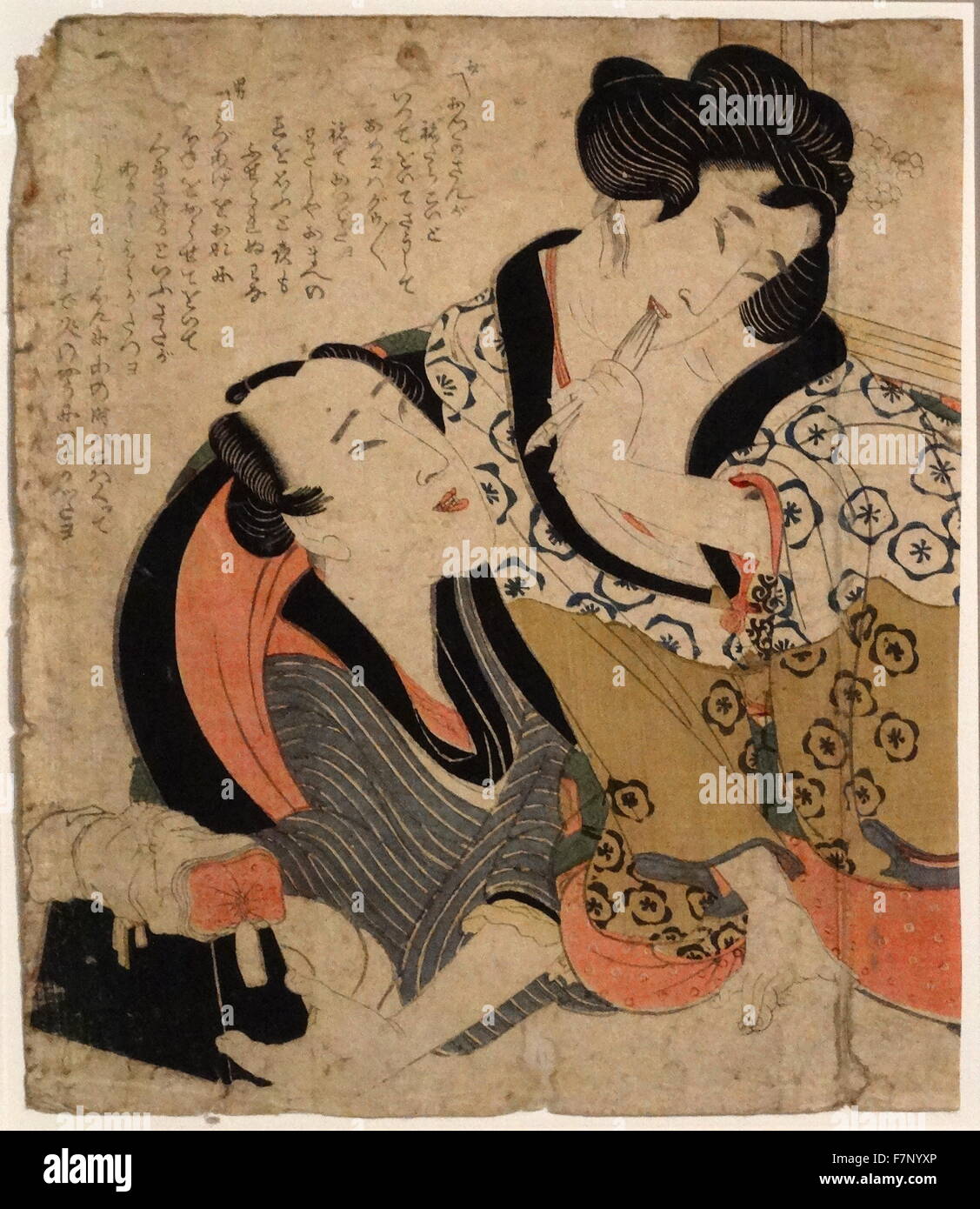 Dopo il mizuage (deflowering) attribuito a Yanagawa Shigenobu (1787-1832), pittore giapponese in stile Ukiyo-e. 1830 Foto Stock