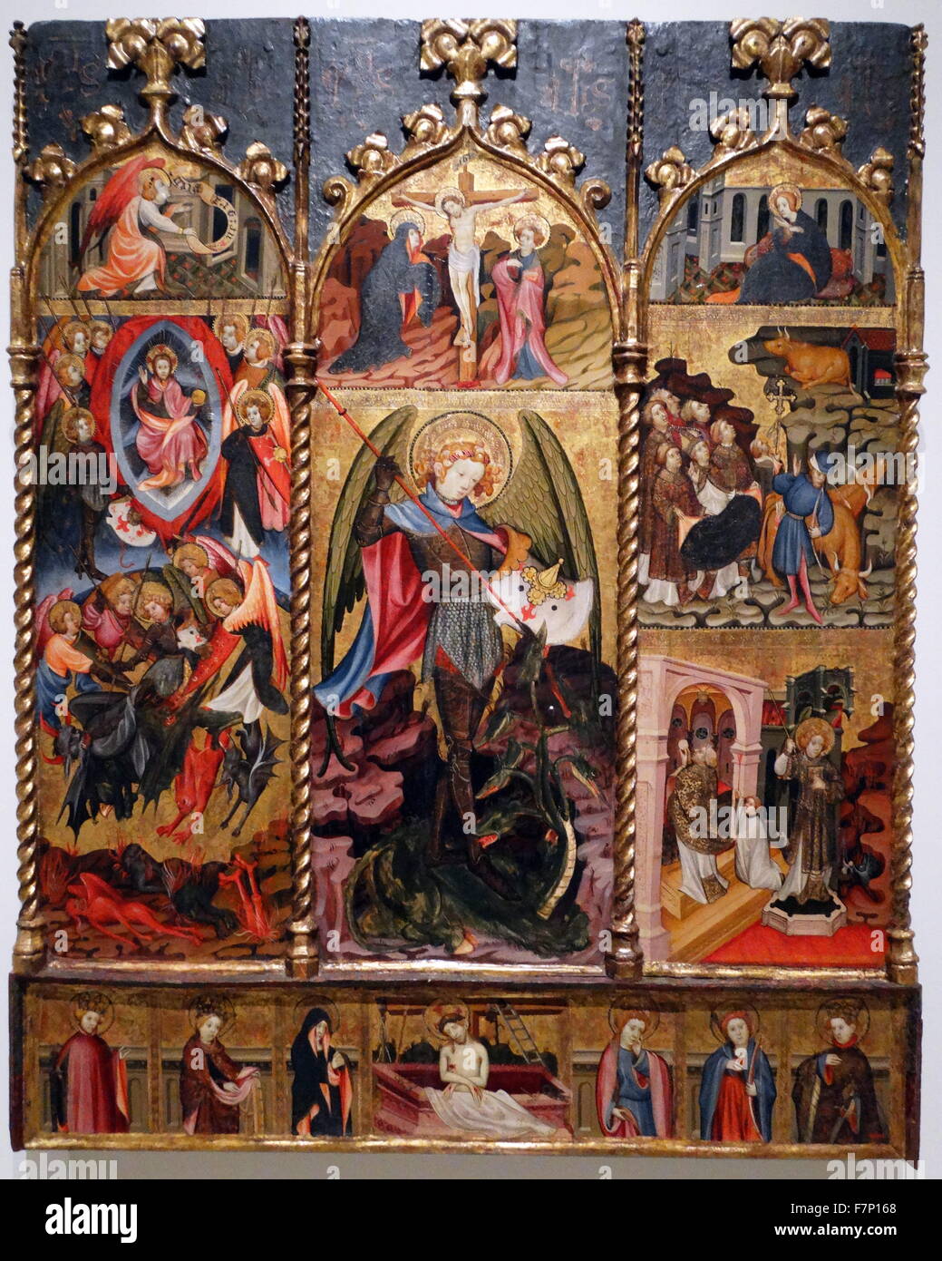 Pala d altare di San Michele Arcangelo di Ramon de Mur (1412-1436) un pittore gotico della Catalogna. Datata xv secolo Foto Stock