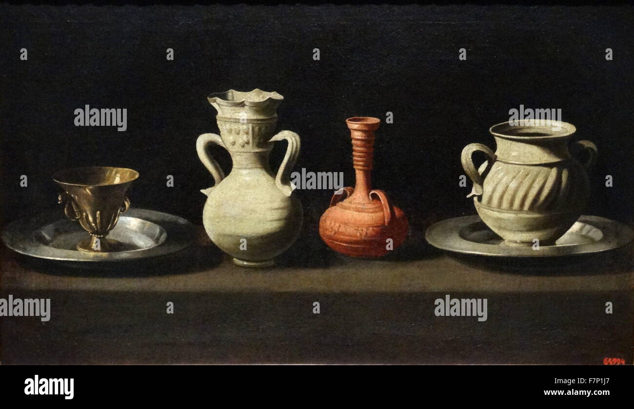 Pittura intitolato 'Still vita con navi" da Francisco de Zurbarán (1598-1664) pittore spagnolo, noto per i suoi dipinti di soggetto religioso. Datata 1660 Foto Stock