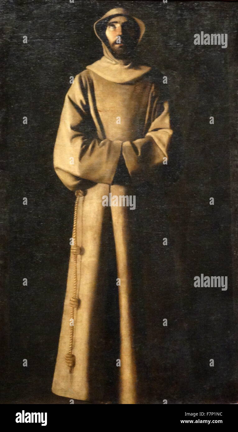 Ritratto di San Francesco di Assisi secondo Papa Niccolò V della visione di Francisco de Zurbarán (1598-1664) pittore spagnolo. Risalenti al XVII secolo Foto Stock