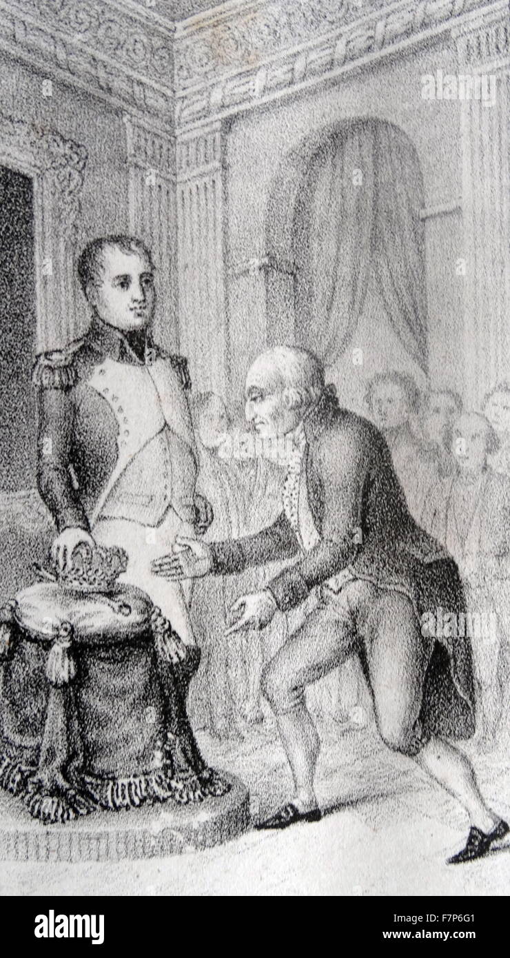 Carlo IV di Spagna abdicazione in favore di Giuseppe Bonaparte Foto Stock