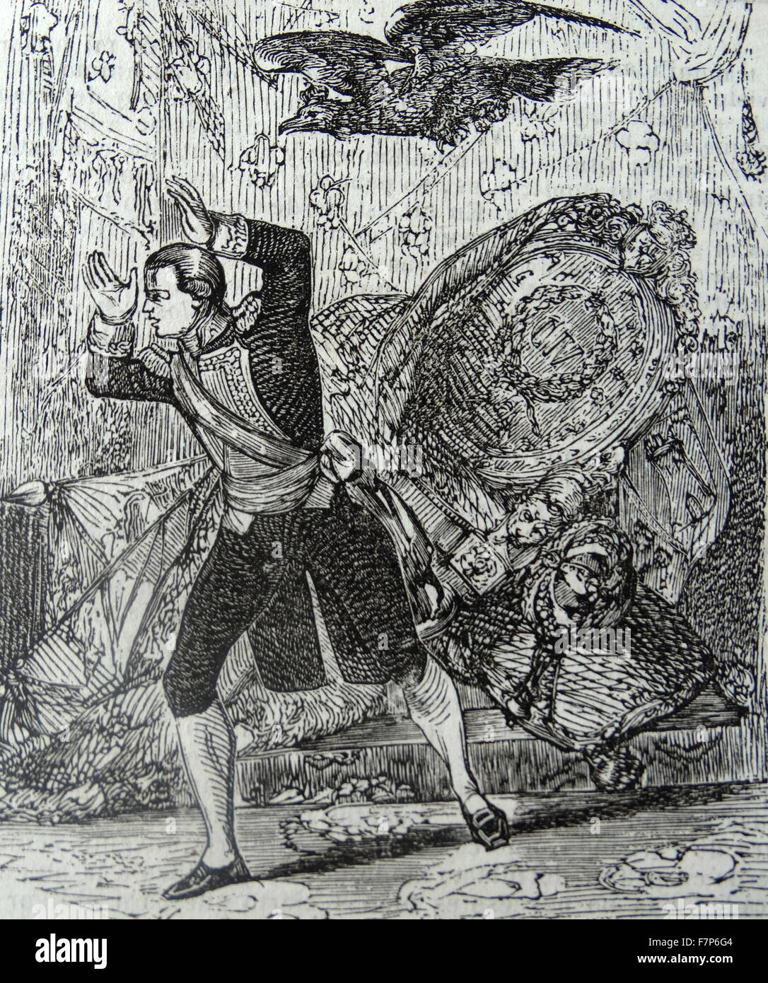 Caduta del Re Carlo IV di Spagna costretto ad abdicare 1808 Foto Stock