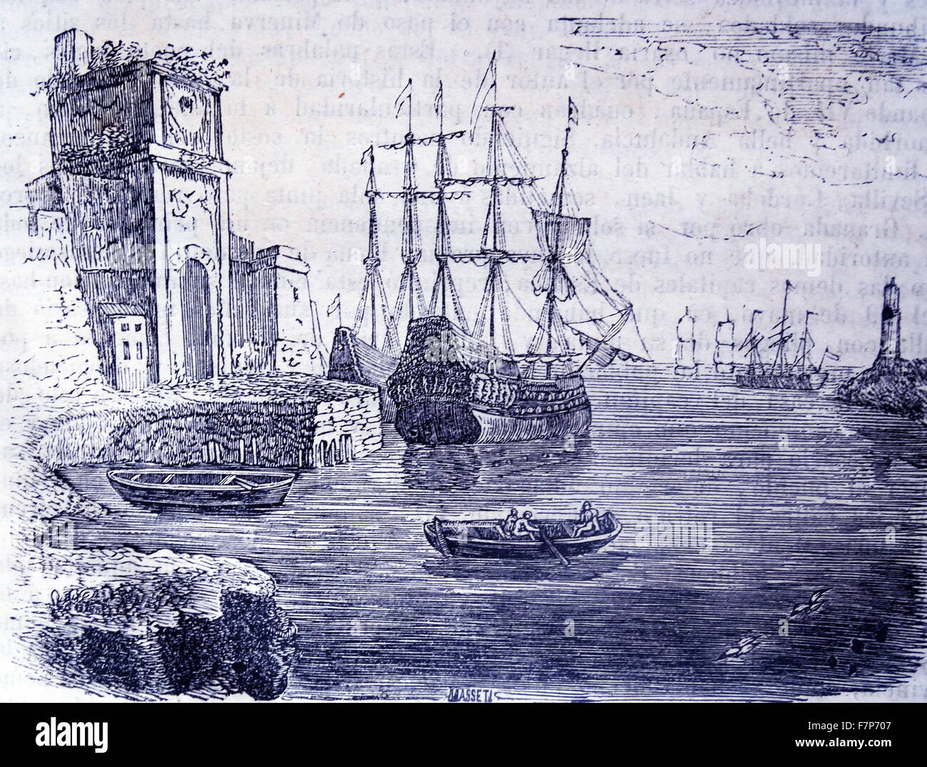 Navi francesi in un porto della Spagna durante la penisola la guerra 1808-12 Foto Stock